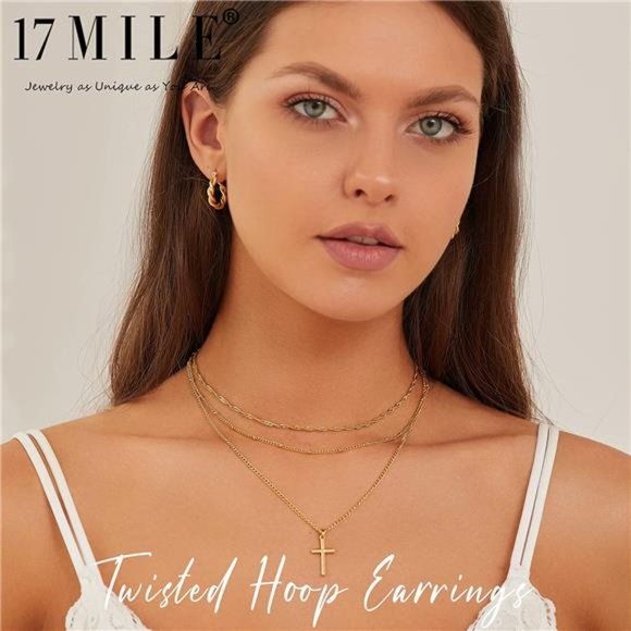 Gold Hoop Earrings Set for Women, 14K Gold Plated Lightweight Hypoallergenic - Picture 7 of 7